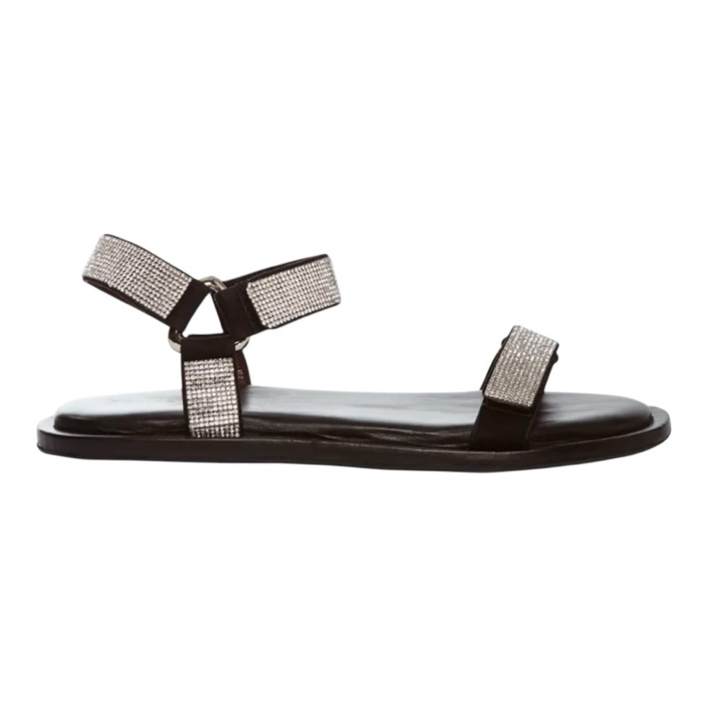 Staud Betty Rhinestone Black Leather Sporty Outdoor Sandals Womens 40